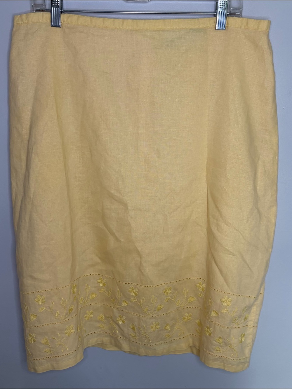 GAP Butter Yellow Floral Embroidered 100% Linen Midi Skirt
